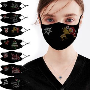 DHL 2020 Рождество обе стороны Алмазные воздушные хлопковые дизайнерские маски регулируемые маски лица моющиеся повторно используйте черную мультфильм маску