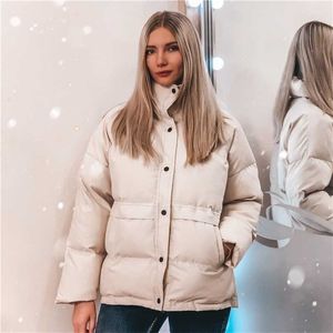 Moda Koreański Styl Stojak Kołnierz Krótki Jedno-Piersi Płaszcz Kobiety Upadek Zima Chic Parka Damska Solidna Kurtka 211221