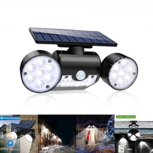 Lampada da parete solare da esterno a 30 LED con sensore di movimento PIR Luci IP65 Impermeabile a doppia testa regolabile Patio Garage Scala da giardino