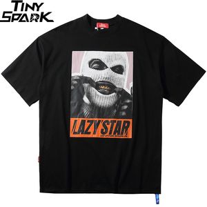 Överdimensionerad hiphop t-shirt män 2020 streetwear harajuku masked man tryck t-shirt kort ärm bomull casual t-shirt svart plus size lj200827