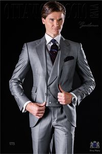 Совершенно новый Groomsmen Notch Отвораживает Groom Tuxedos Светло-Серые Мужские Костюмы Свадьба / Выпускной / Ужин Лучший мужчина Blazer (Куртка + Брюки + Галстук + Жилет) K879