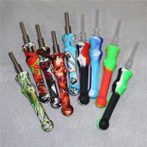 4.7 Inch Silicone Nectar Dab Straw hookahs with 14mm Ti&Quartz Tips Keck Clip Silicon Container Reclaimer Nectar for Smoking