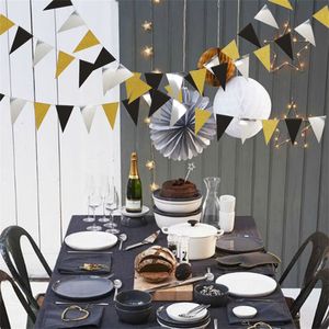 Gold Black Silver Pennant Banner Hanging Glitter Paper Pull Flag Garland Wedding Birthday Party Decor 20220303 Q2