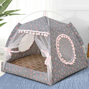 Foldable Pet Tent House Breathable Print Puppy Cat Bed House Portable Outdoor Indoor Mesh Kennel For Small Dog Cat Dropshipping 201111