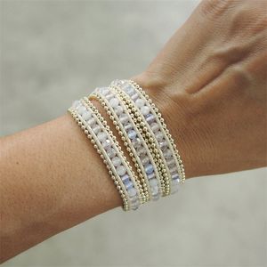 Ny kommande vit mix 3 wrap armband med pärlkedja, boho pärlor 4mm kristall unik handled unisex armband smycken för gåva y200730