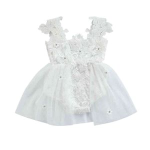 Baby Clothes Summer Dress Jumpsuit Solid Color Lace Crochet Square Neck Sleeveless Romper Skirt For Toddler Girls 0-24 Months G1221