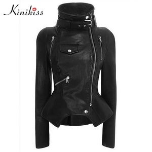 Gotycka sztuczna skórzana płaszcza kobiety zima jesień mody motocyklowa Czarna odzież wierzchnia faux skórzana kurtka PU Hot 201030