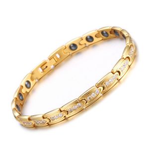 Gold Magnetic Infrared Germanium Negative Ion 4-in-1 Healing Bracelet For Women Rose Gold Color Health Care 7.5" Bracelets Jewelry
