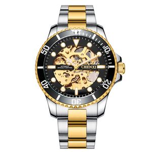 CHENXI Automatic Movement Wristwatches Hollow Out Dial 001 Stainless Steel Coloured Bezel High Quality Folding Buckle Analog Dial Face