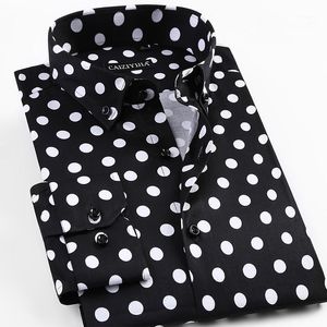 メンズカジュアルシャツ卸売 -  2021春の男性のポルカドットプリント長袖シャツファッション男性ドレスフォーマルコットンシャツ1