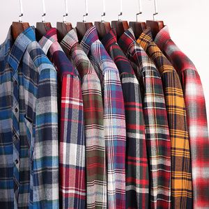 Large size brushed spring and autumn men's shirts plaid cotton loose casual long-sleeved thick shirt 38-44 tank top diamond supply couple golf compression armour