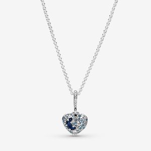 100% 925 Sterling Silver Sparkling Blue Moon & Stars Heart Necklace Fashion Women Wedding Engagement Jewelry Accessories