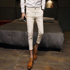 Fashion Summer Men Pants Slim Fit Casual Solid Business Work Pant Men Ankle Length Thin Mens Dress Trousers 3Colors 28-33 201109