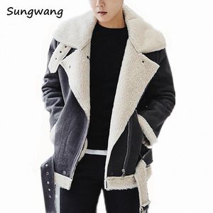 Harajuku Thick Warm Oblique Zipper Unique Designer Mens Suede Jackets Coat With Fur Lining Winter Leather Jacket Men Plus Velvet