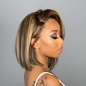 Brasiliansk Virgin Pre Plucked Frontal Bob Wig by4 Lace Size Full Ends Straight Remy Hair Wig