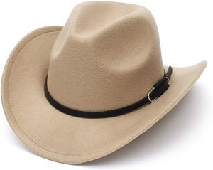 Unisex vuxna västra cowboy hattar ull filt utomhus strand fest gata trilby ny topp mode lover fedora cowgirl cap wide brim med bälte