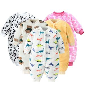 Neonato Vestiti invernali Cute Infant Girls Outwear vestiti Tuta per ragazzi morbido pile caldo Pagliaccetti appena nati 0-12 mesi LJ201023