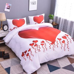 Zeimon Room Decor Home Beding 2 / 3pcs Röd hjärta Utskrift Queen Size Pillowcaseduvet Cover Set Polyester BedClothes 201113