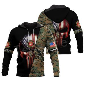 Tessfel America Marine Camo Skull Pullover Żołnierz Armia NewFashion Harajuku 3dPrint Zip / Bluza / Bluza / Bluza / Kurtka / Mężczyźni / Kobiety B-7 C1116