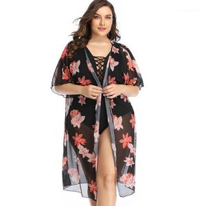 Sarongs Szyfonowy Floral Beach Coint Up Kobiety w rozmiarze Plus Faluar Siatka Bikini Sarong Wrap Kąpiec Tunika 1