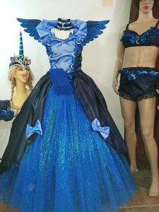 Cosplay En Line Party Dress Med Avtagbara Handskar Och Underkläder Bling Sequins Lace Evening Dresses Sweep Train Custom Made Robe de Soiree
