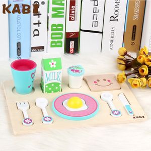 Kids Home Decor Kitchen Toy For Girls Gift Wooden Breakfast Set Pretend Play Cooking Playset Toddler Wood Food Toys LJ201009