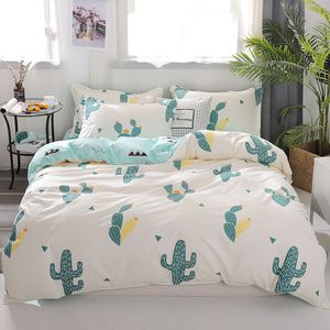 4 pcs de algodão conjunto com cobertura de edredão folha de cama cacto flor nórdica cama de cama luxo conjuntos rei rainha tamanho gêmeo completo 201127