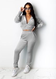 Novità Autunno inverno Tute in velluto da donna tuta da jogger abiti a maniche lunghe giacca crop top + pantaloni set due pezzi plus size S-2X tute 4324