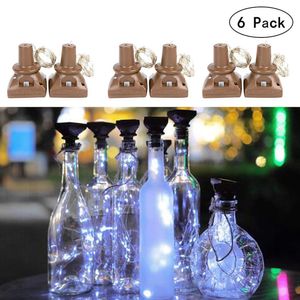 Solar Powered Wine Bottle Lights, 6 Packs of 20 LED Waterproof Square Cork Lights Fairy Lights Birthday Party, Christmas, Outdoor, Holiday,
