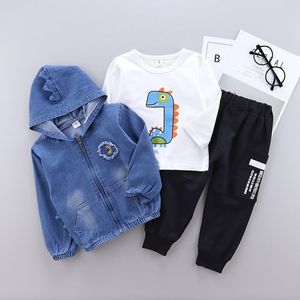 Set di abbigliamento per ragazzi per bambini Primavera Autunno Set di vestiti per ragazzi per bambini Giacca di jeans in cotone Top Pantaloni Vestiti per bambini Tuta LJ201202