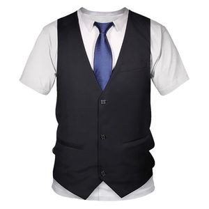 Men's Plus Tees & Polos T-Shirts Funny Fake Suit 3d T Shirt Tuxedo Bow Tie Printed Shirts Men Summer Fashion Short Sleeve Streetwear Vest