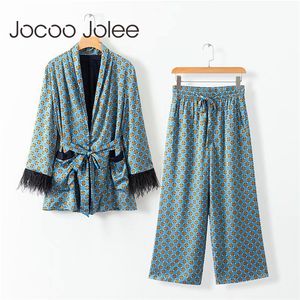 Joloo jaqueta de moda mulheres soltas quimono casaco laço arco sashes bolsos borla decorar outerwear senhoras oversized outono 201017