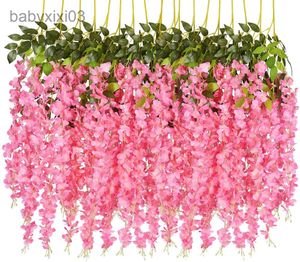 米国在庫12ピース セット3 フィート造花シルクウィスティアのぶら下がり花ウェディングガーデン花柄DIYリビングルームオフィス装飾
