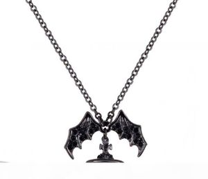 Queen Mother Demon Evil Titanium Black Wings Diamond Saturn Necklace Super Cool Punk Bat