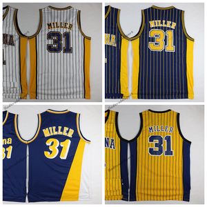 Vintage 31 Reggie Miller Basketbol Formaları Erkek Çaylak Jersey Dikişli Gömlek S-XXL Mavi Beyaz Siyah