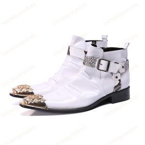 Britânico estilo homem genuíno couro curto botas formal vestido botas tamanho grande metal toe zip botas de verão para homens