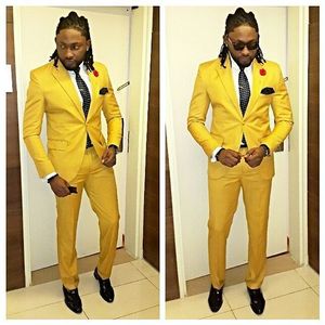 Slim Fits Yellow Man Business Suit Prom Party Evening Dress Groom Tuxedos Coat Trousers (Jacket+Pants+Tie) W:1237