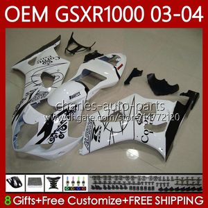 Injektionsformmissioner för Suzuki K3 GSXR1000 GSXR 1000 CC 2003 2004 Body 67NO.109 K 3 GSXR-1000 GSX R1000 2003-2004 Vit Svart 1000cc GSX-R1000 03 04 OEM Bodywork Kit