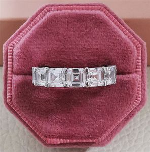 Tamanho 5-10 Jóias de Luxo Anéis de Casamento 925 Sterling Prata Esmeralda Corta 5A Cúbico Zircão Cz Diamante Gemstones Eternidade Party Mulheres Noivado Anel de banda para o presente do amor