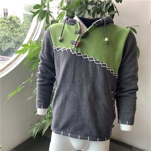 Knitted Sweater Men Hoodie Pullover Jumper Streetwear Cropped Fall Trendy Spliced Plus Size Stitching Hooded Sweatshirt 201118