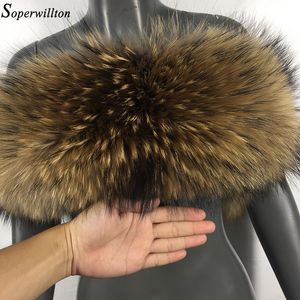 Natural Fur 2019 New Winter 100% Raccoon Fur Real Collar & Womens Scarfs Fashion Coat Sweater Scarves Collar Luxury Neck Cap D88 Y200103