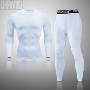 Kläder Vinter Men två lager Sweatsuit Long Johns Thermal Underwear 2-PC/Set Compression Shirt Pants Fiess Workout Set 201106 508