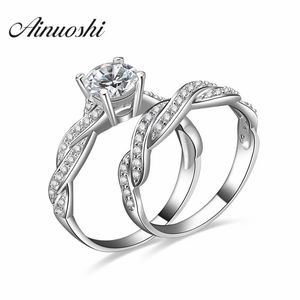 AINUOSHI Lovers Engagement Wedding Ring Sets 925 Sterling Silver Anillos Donne Gioielli da sposa Anelli Set Proposta romantica Regalo Y200107