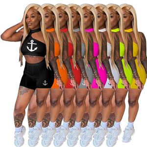 Wholesale Summer Clothes Women Tracksuits Sleeveless Tank Top Shorts Two Piece Set Anchor Print Outfits Casual Sports Suits Joggers Bulk 7099