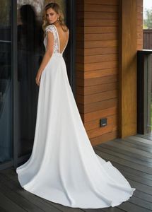Sodigne elegante cetim v-pescoço uma linha vestidos de noiva boho vestidos nupciais backless vestido de noiva plus tamanho vestido de noiva 201114