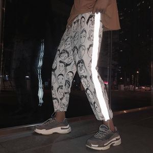 Houzhou reflexivo harem gótico calças mulheres hip hop streetwear comprimento tornozelo calças plus size meados de lápis solto pantalon feminino 201031