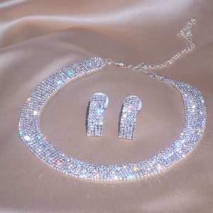Classic Female Engagement Jewelry Fashion Crystal Necklace Earrings Set Wedding Party Bridal Jewelry Sets Bijoux