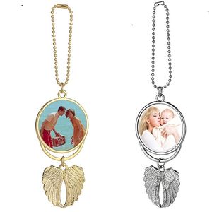 Sublimation Blanks Ornament Angel Wings Pendant Printing Christmas Keychain Keyring Hanging Charm Decor Rear View Mirror Car Sun Catcher Stainless Steel Chain