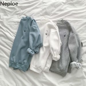 Neploe Cartoon Print Hoodies Women Korean O Neck Long Sleeve Coats Femme Loose Casual Plus Velvet Female Sweatshirts 1C818 201109