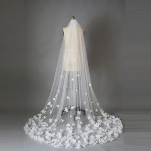 Säljer billigast i lager lång kapell längd brud slöja 3d blomma vit elfenben högkvalitativ bröllop veil191f